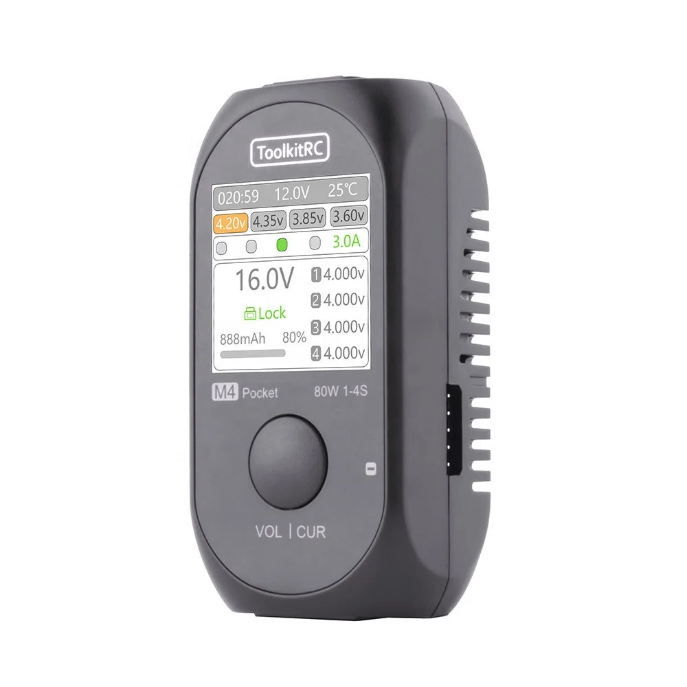 

ToolkitRC M4 Pocket Smart 80W 5A Мини-зарядное устройство постоянного тока Встроенный выход USB-C XT60 для 1-4S Lipo LiFe батарей Компактные детали RC Accs