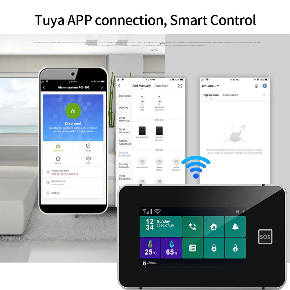 Tuya-ワイヤレスアラームシステム,フルタッチスクリーン,gsm,sos,盗難防止,温度と湿度,ホームセキュリティ,433mhz,4.3インチ