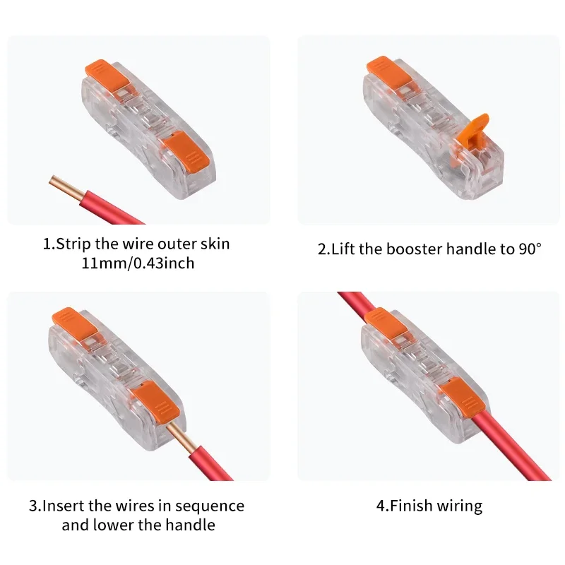 JINH 300Pcs See-Through Compact Wire Connector Kit 1-in-1-out CMK65 Inline Push-fit Splicing Terminals for Electronics