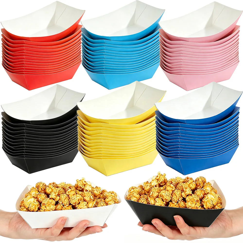 10-100 Stück Einfarbige Papier-Servierboote Einweg-Papierbehälter Mini Kraftpapier-Serviertabletts für Geburtstag und Hochzeit Dekoration