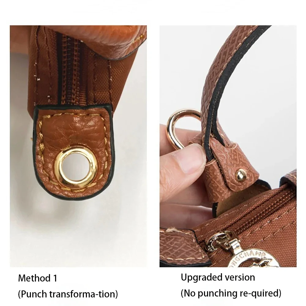 1 Juego para Mini bolso Longchamp, correa para el hombro, bolso cruzado con bola de masa, accesorios de conversión perforados para correa de bolso sin perforaciones