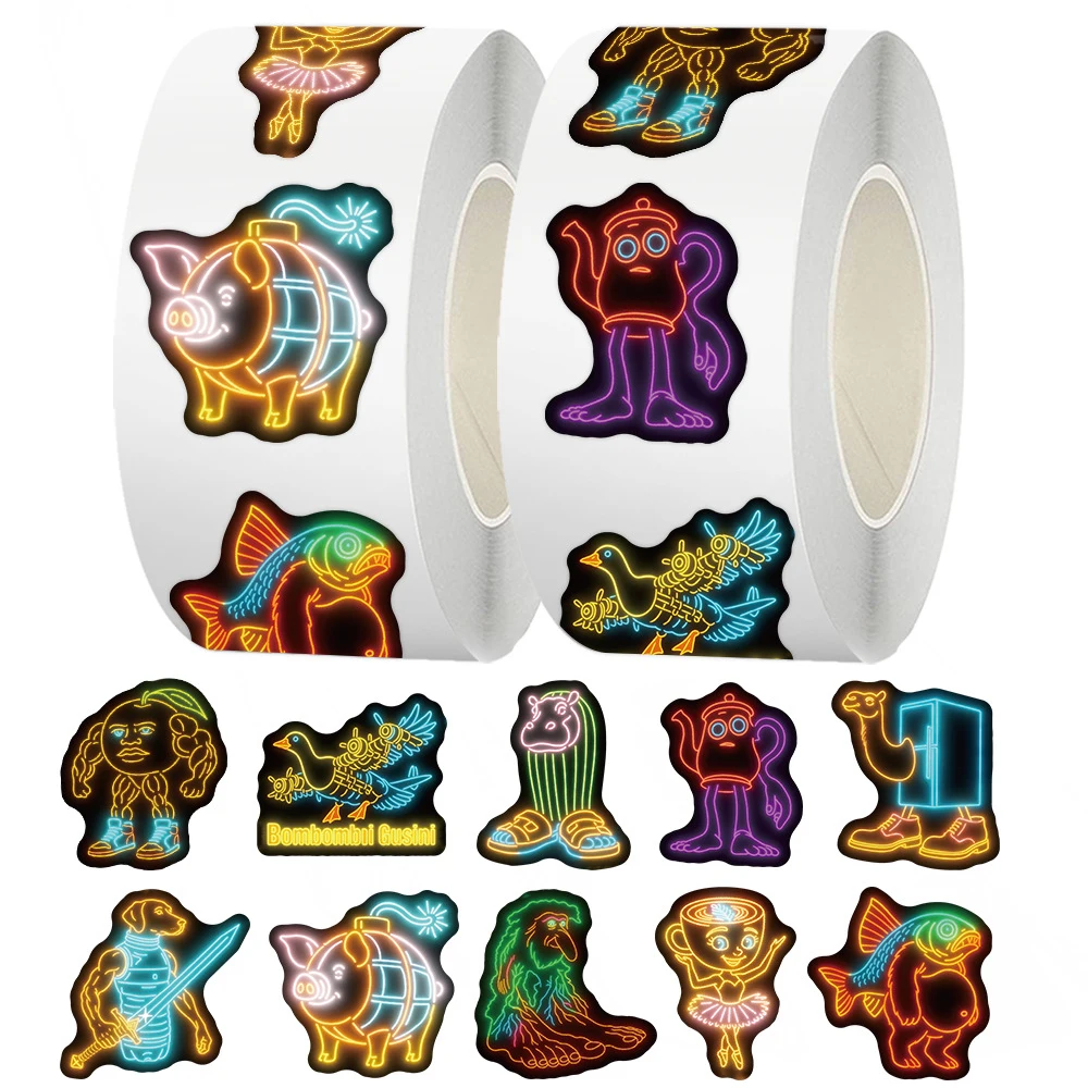 

500pcs/Roll Cartoon Abstract Animal Sealing Stickers Funny Tung Tung Sahur Creative Decal DIY Laptop Kid Reward Sticker Toy Gift