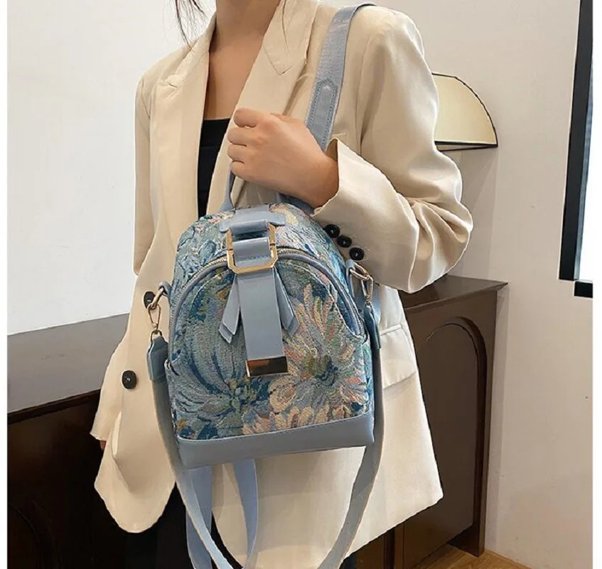 Hot Sale Women Fashion Printing Denim Backpack Large Capacity Travel Shoulder Bags Casual Multifunctional Totes Crossbody Bag