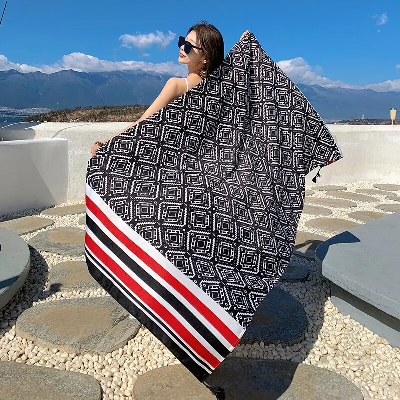 Women Shawl Travel Ethnic Style Cotton Linen Sun Protection Beach Cape Desert Sun Protection Cape Sun Protection Scarf Silk