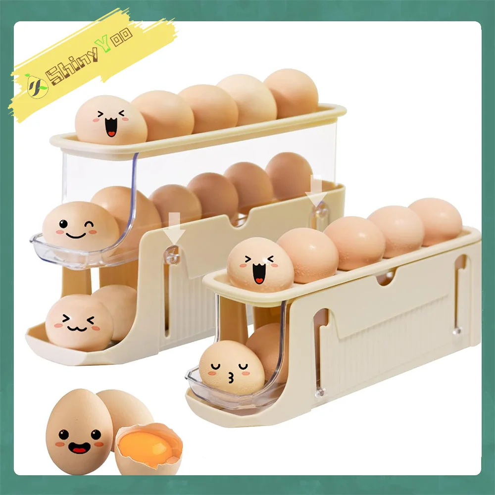 

Egg Case Holder Storage Box Large Capacity Egg Tray Organizer Household Space-Saving Eggs Rolling Rack for Refrigerator Basket