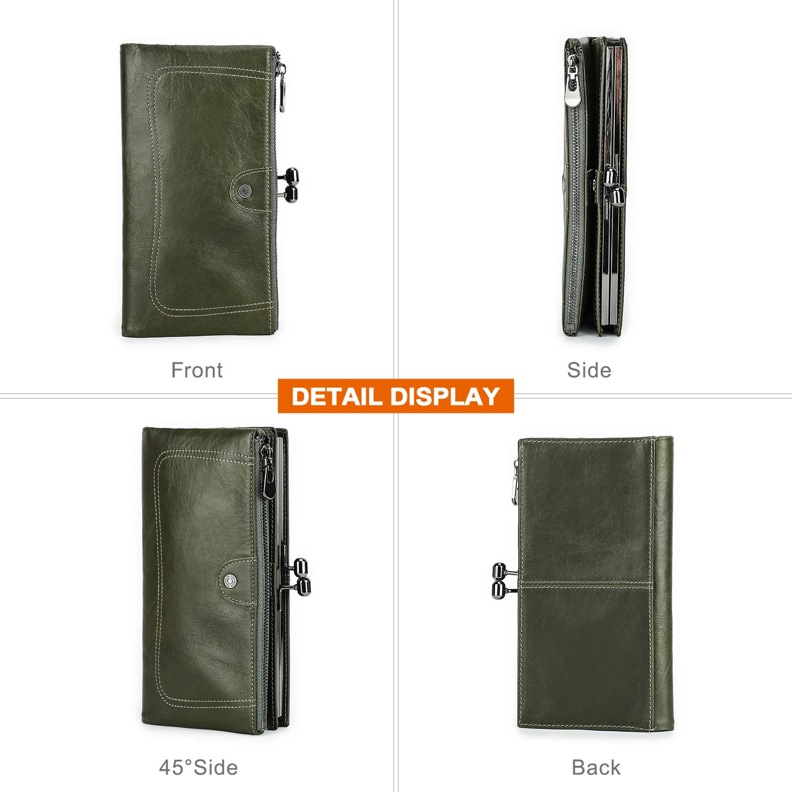 CONTACT'S Genuine Leather Long Wallet Women Metal Frame Credit Card Holder Hasp and Zipper Woman Phone Purse 4 Color