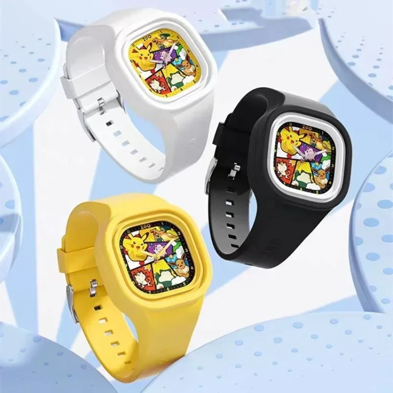 Pokemon Pikachu Watch Fashion Cartoon Pikachu Girls Watch Cute Anime Simple trend Children Square Silicone Watch Holiday Gifts