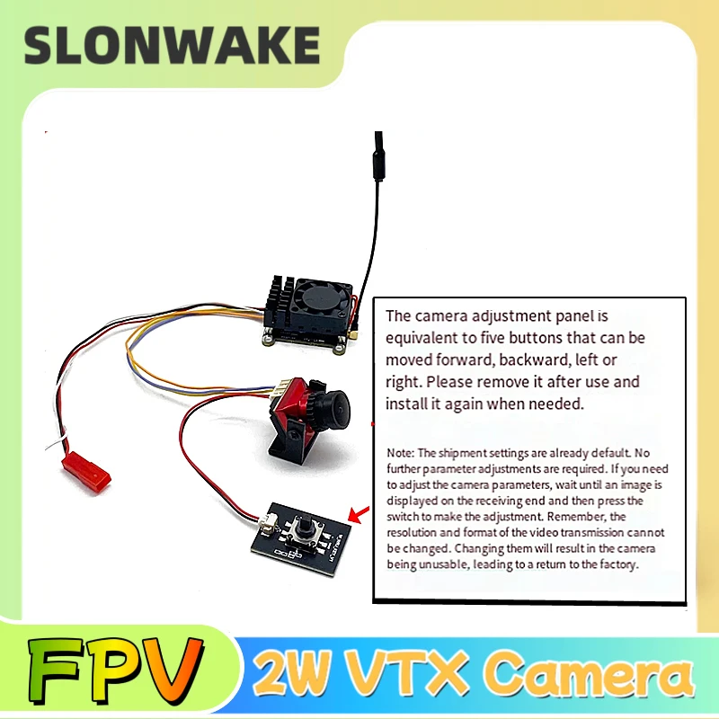 

SLONWAKE FPV VTX Video transmitterModule 5.8G 2W power Adjustment and 1500TVL 2.1MM Camera for RC Quadcopter FPV Racing Drone.