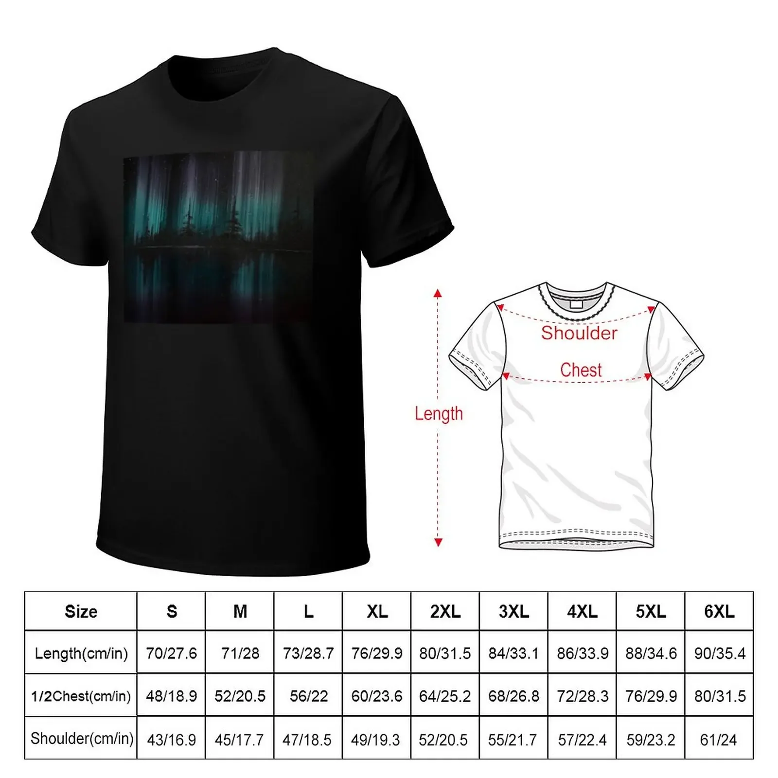 Purple and Teal Northern Lights Silhouette T-Shirt cute clothes summer top Men's clothing