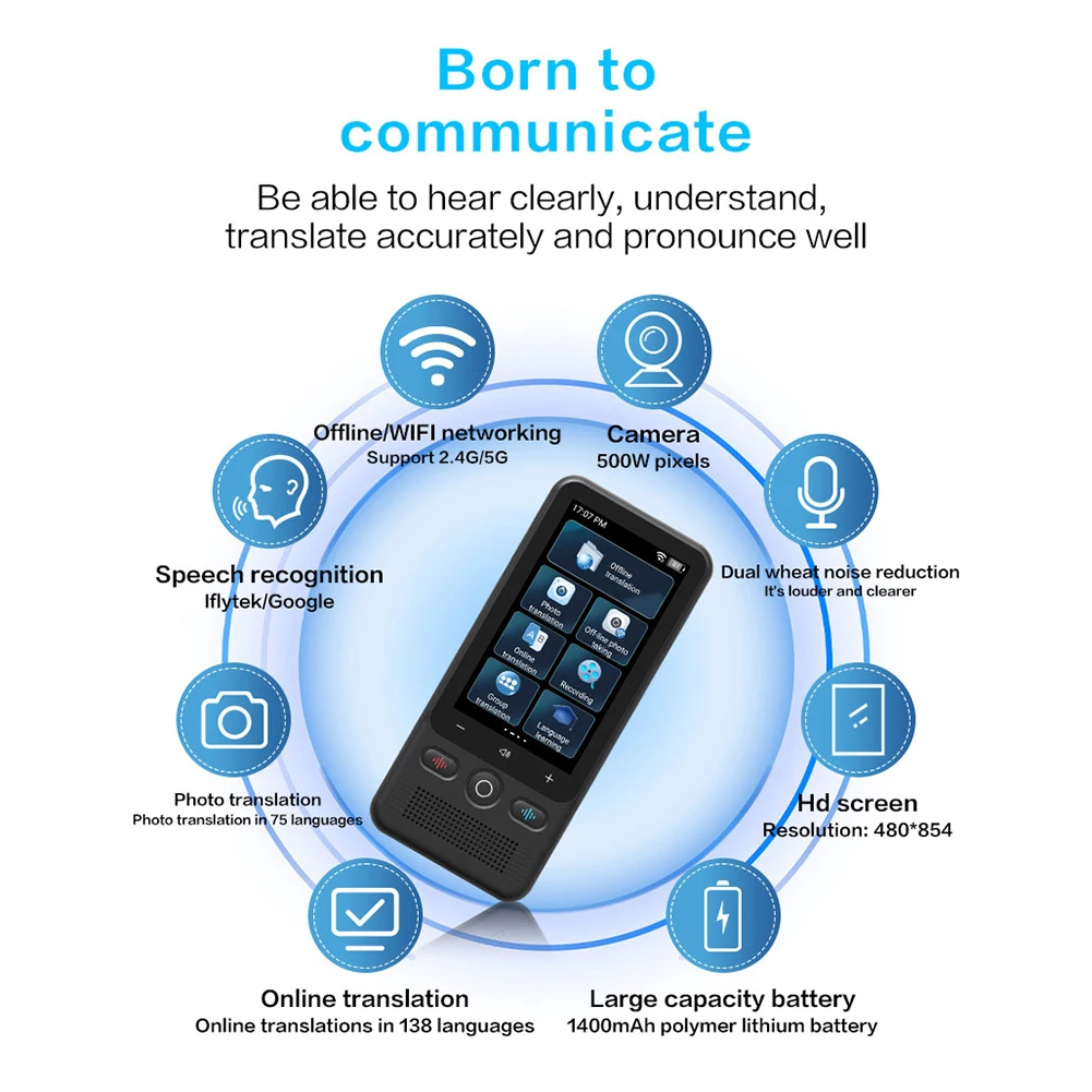 جهاز مترجم اللغة المحمول T18 مع 138 لغة ترجمة صوتية في الوقت الحقيقي مترجم فوري محمول