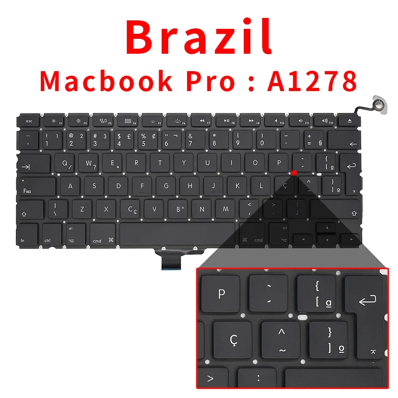 Laptop Keyboard For Macbook Pro 13" A1278 US UK Russian German French Spain Brazil Italian Portugal PT Turkey TR Thai