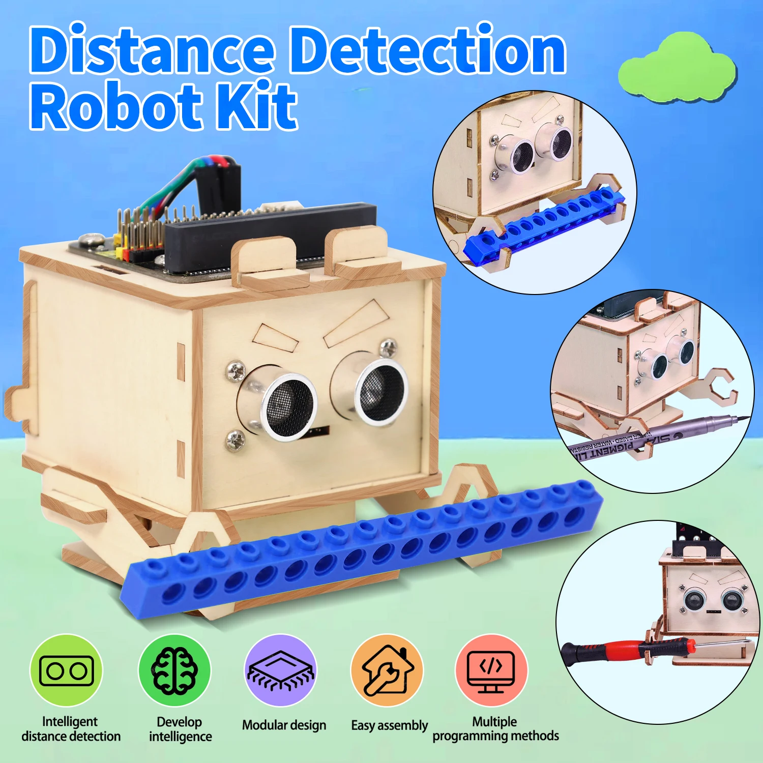 Kdisbits Keyestudio Micro:bit DIY Distance Detection Robot Kit For Micro:bit V2.0 STEM Programming  Self Colorable Easy Assembly