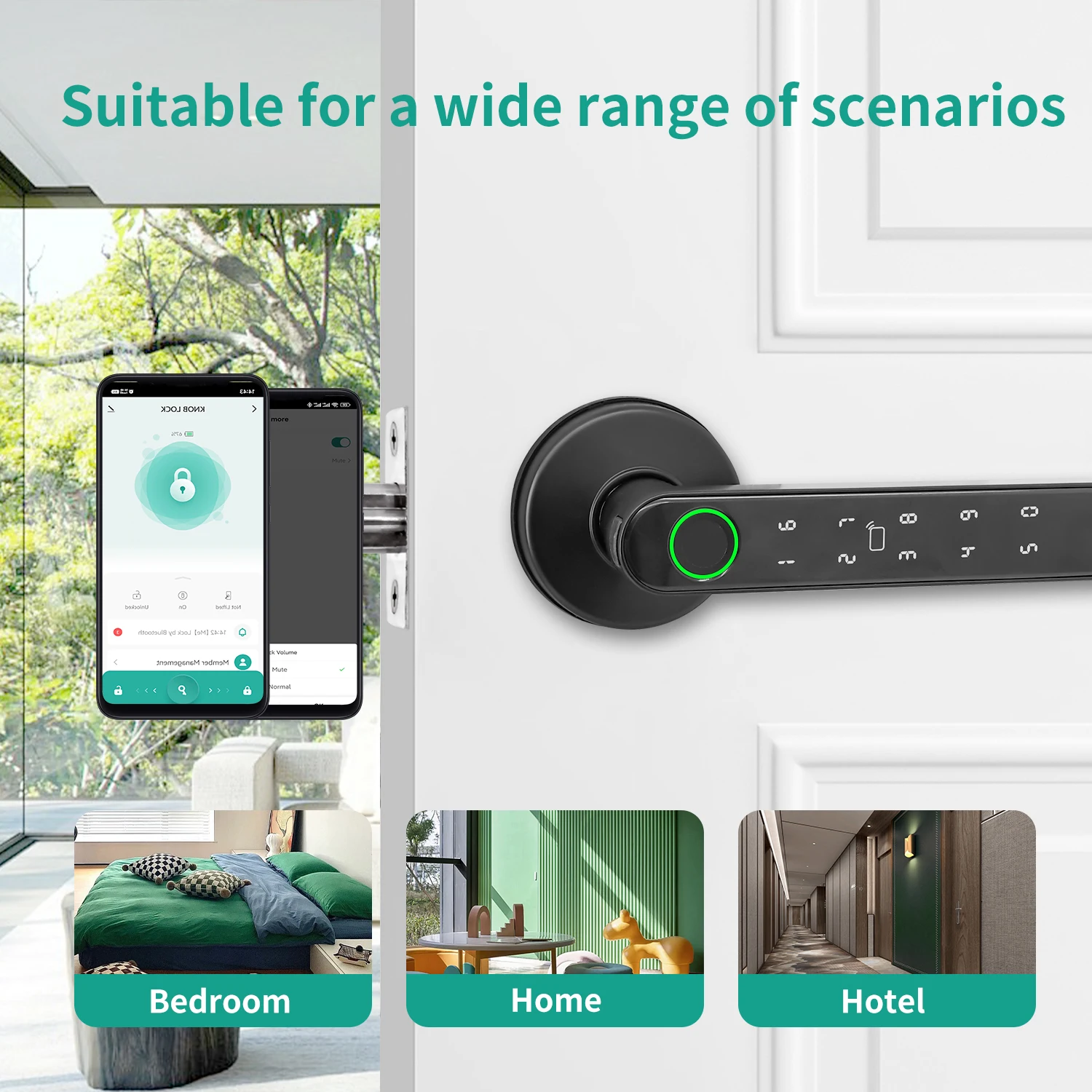 Tuya Smart Door Handle Fingerprint Lock Support Key IC Card Password App Control Unlock Keyless Entry Safety Lock