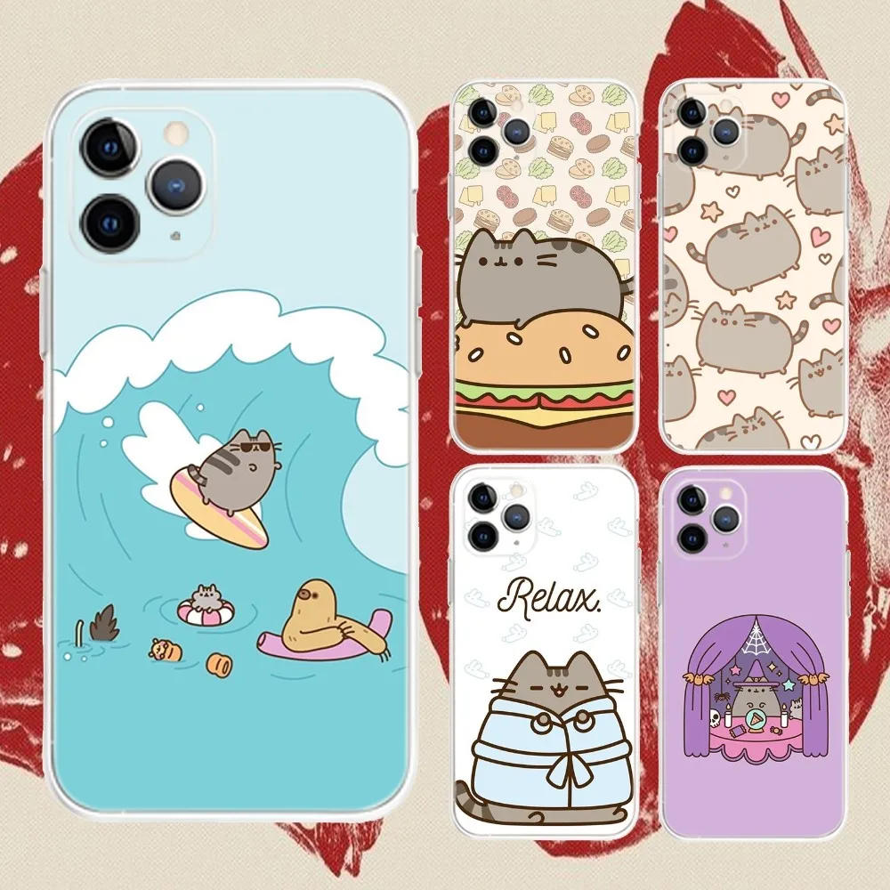 Cute P-PusheenS Cats Phone Case For iPhone 16,15,14,13,12,11 Plus,Pro,Max,XR,XS,X,7,8 Plus,SE,Mini Transparent Silicone Soft