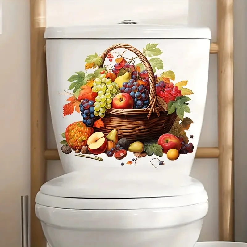 Basket Full of Fruits Self-Adhesive Stickers,Wall Decal Removable, Reusable Vinyl Car Sticker for Toilet Lid, Bathroom