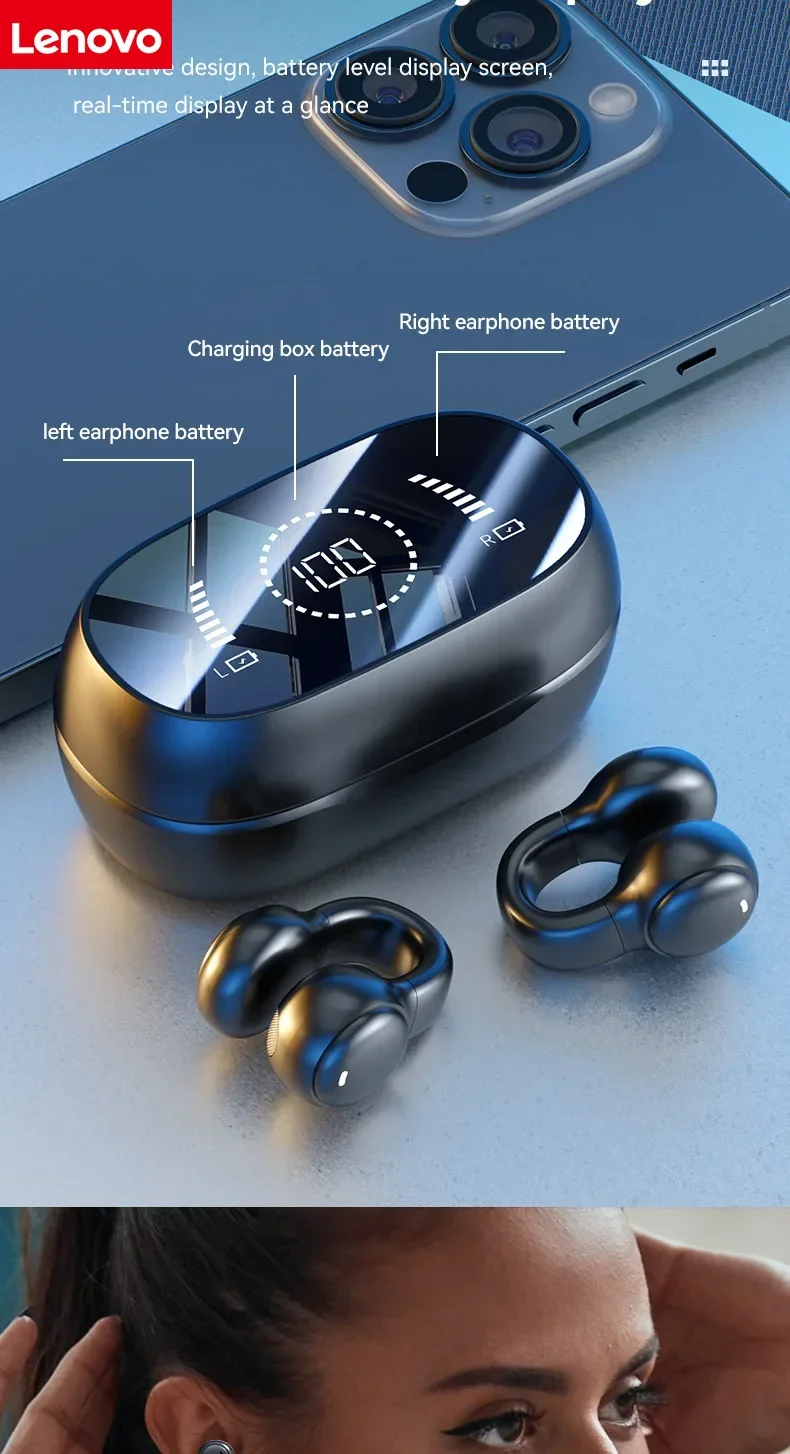 Lenovo High Quality Bone Conduction Wireless Earphones Bluetooth Noise Reduction Sports Earphones Suitable for Xiaomi Iphone