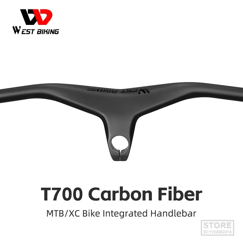 WEST BIKING MTB Carbon Integrated Handlebar T700 Carbon Fiber Handlebars and Stem 28.6mm 17 Degree for Mountain Bike 740x90mm