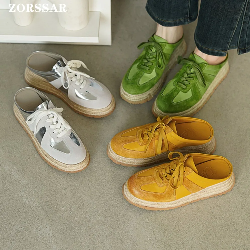 

Women Mules Shoes Sports Round Toe Flat Female Footwear Casual Sneakers Clogs Platform Summer Slip on Creeper Baotou Slippers