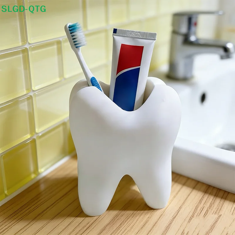 

Tooth-Shaped Toothbrush Holder Organizer Pen Holder Plastic Makeup Brush Storage Rack Bathroom Accessories Tool Home Decoration