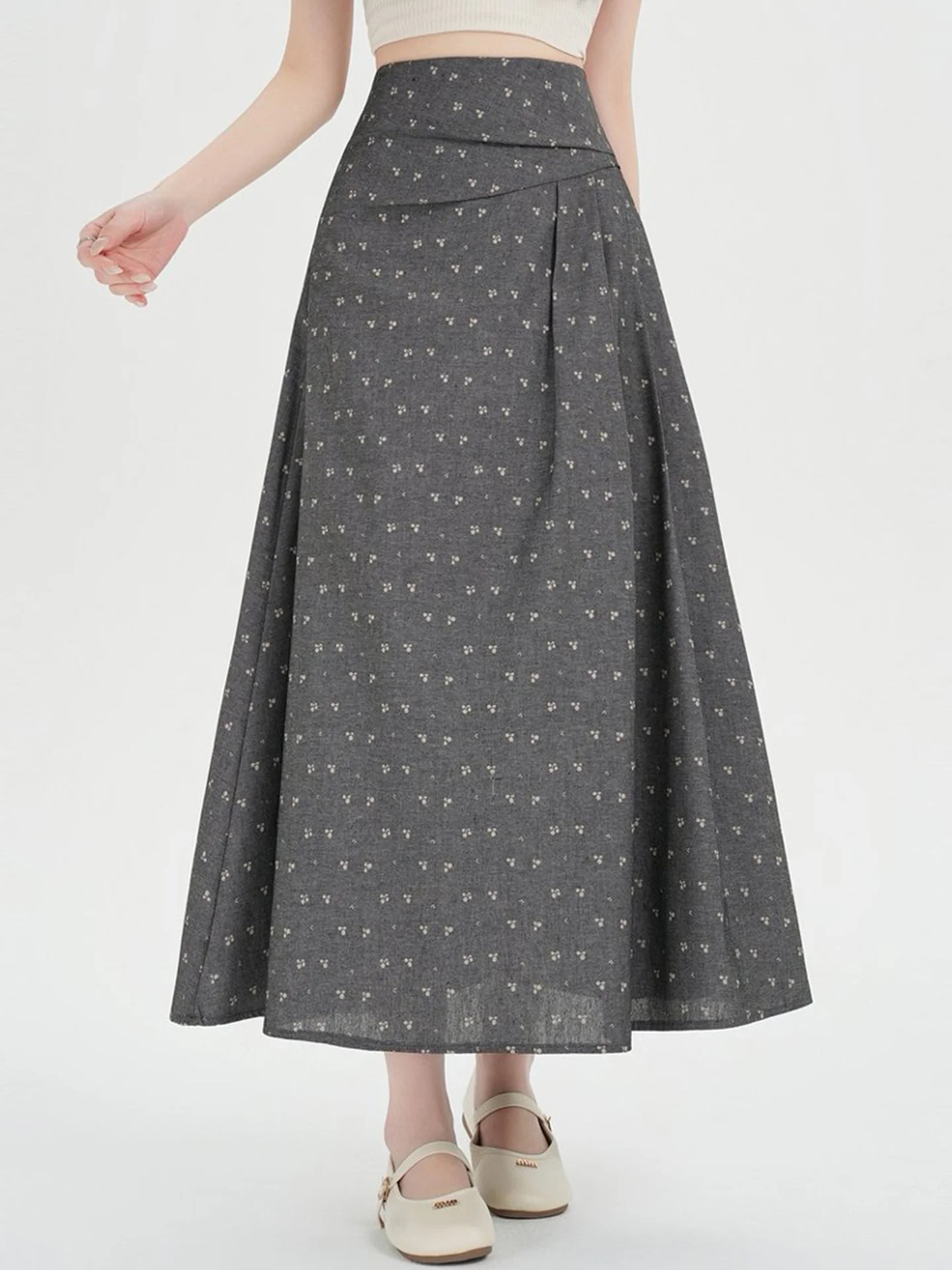 

Юбка в корейском стиле с высокой талией и цветочным принтом, женская, весна-лето, новый дизайн, приталенная, А-силуэт, длинная, из полиэстера