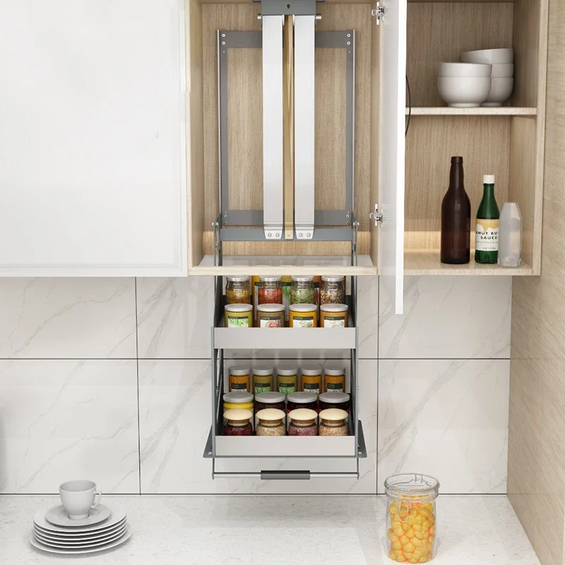 

Kitchen Cabinet Pull-down Lift Basket Storage Spice Racks Wall Cabinet Up&Down Vertical Lift Drawer Baskets 30/35/40*28*52/66CM