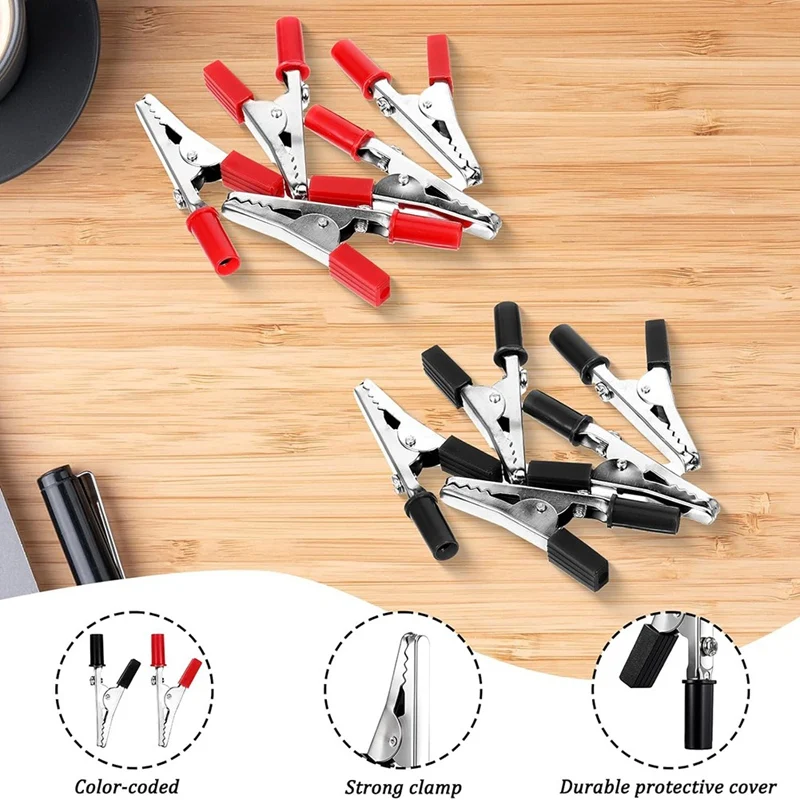 ABNO-10Pcs الأحمر والأسود التمساح كليبستيرمينال اختبار المشابك المعدنية الصغيرة الكهربائية المشابك لبطارية اختبار السيارة الكهربائية