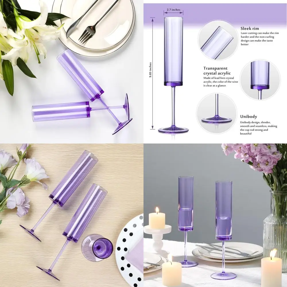 

Set of 24 Reusable Purple Acrylic Champagne Flutes, 5.4 oz, Long Stem, Ideal for Weddings, Parties, and Special Occasions