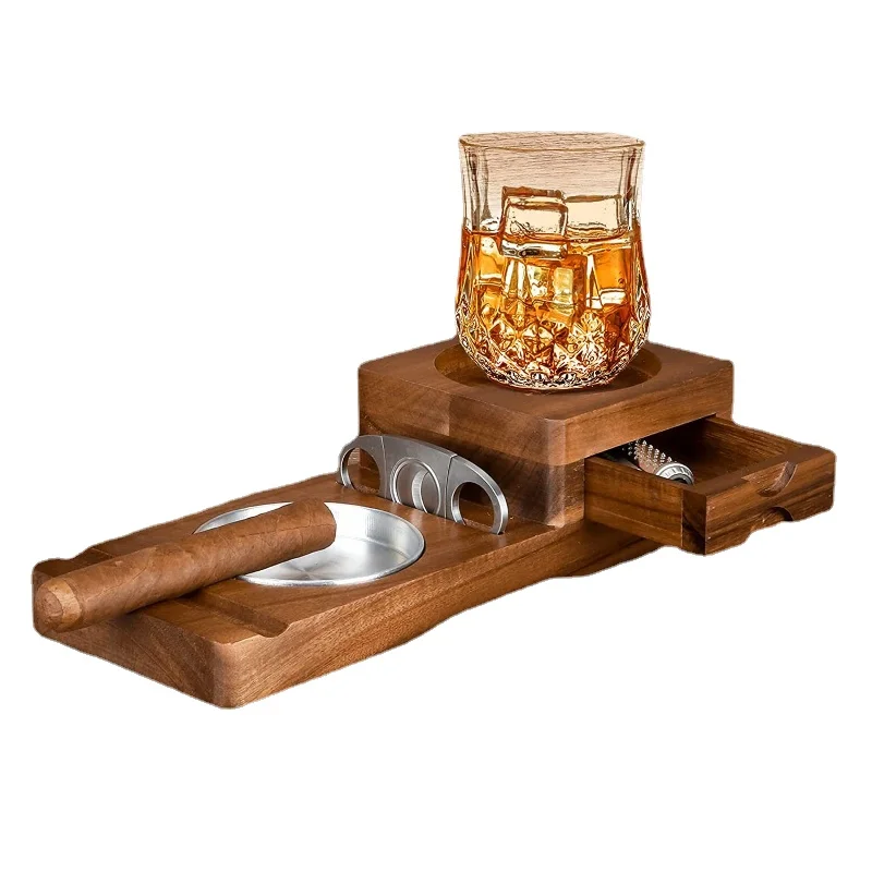 

Wooden Cigar Ashtray Beverage Solid Wooden Coaster Whiskey Tray Cigar Holder