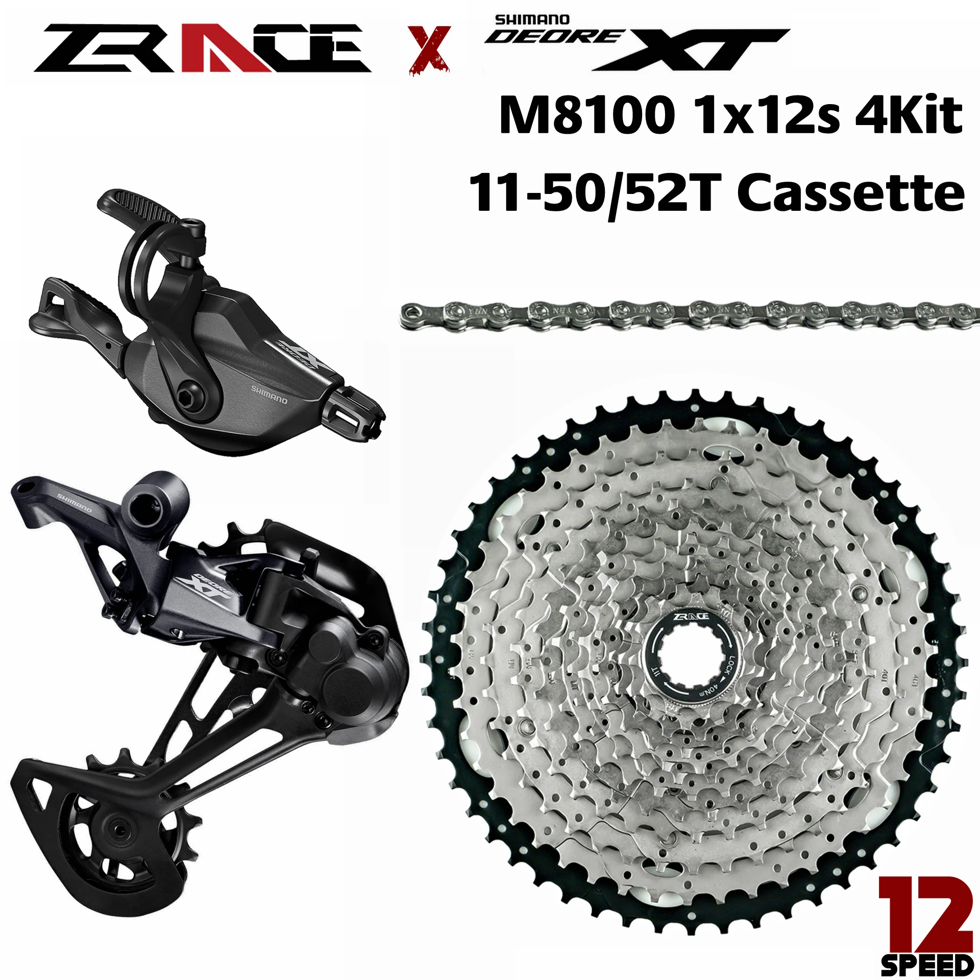 

Deore XT M8100, SL-M8100-R + RD-M8100-SGS + ZRACE Cassette + ZRACE Chains - 1x12-speed, 4kit Groupset