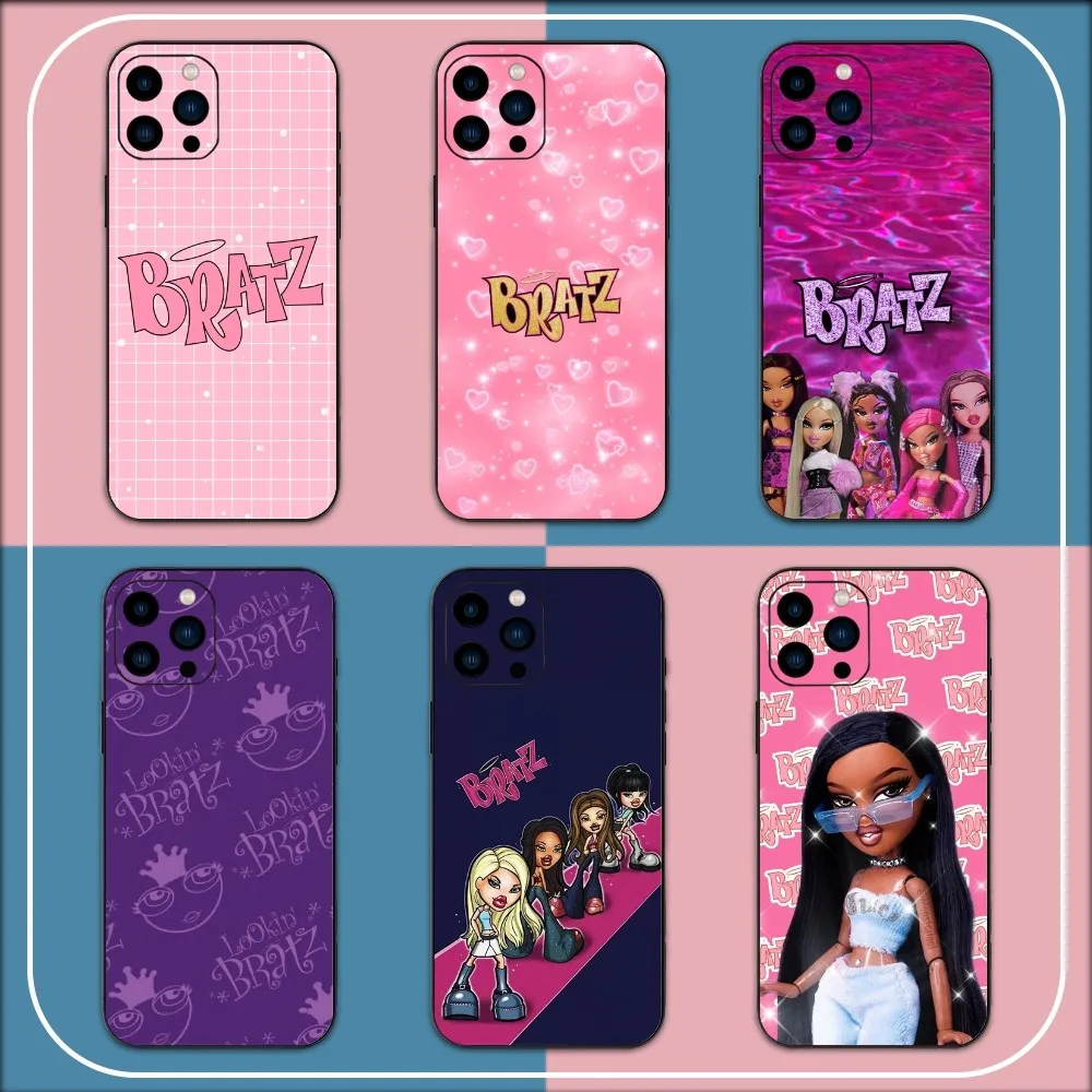 Cute B-Bratz D-Doll Phone Case For iPhone 15 14 13 12 11 Pro Max mini XS XR X 8 Plus SE Black Cover