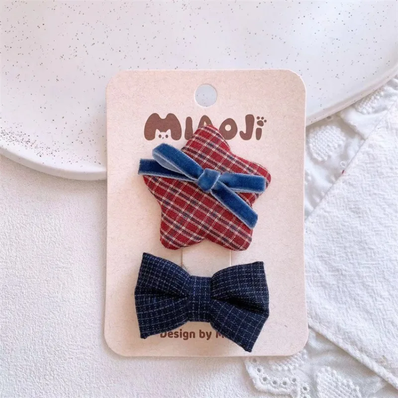 

Красно-синие тканевые заколки-бантики в клетку, резинки для волос с дизайном грибов, милые боковые заколки-зажимы для девочек, держатели для хвоста, аксессуары для волос