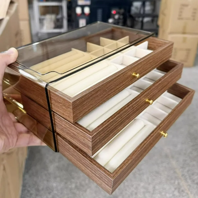 

Large Capacity Multi-layer Wooden Jewelry Box New Walnut Portable Real Wood Earring Ring Bracelet Storage Case for Women