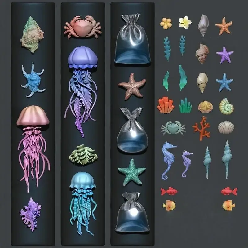 DIY Nail Art Decoration Jellyfish Starfish Shells Transparent Manicure Mold For Nails Crafts 3D Ocean Series Silicone Nail Mold