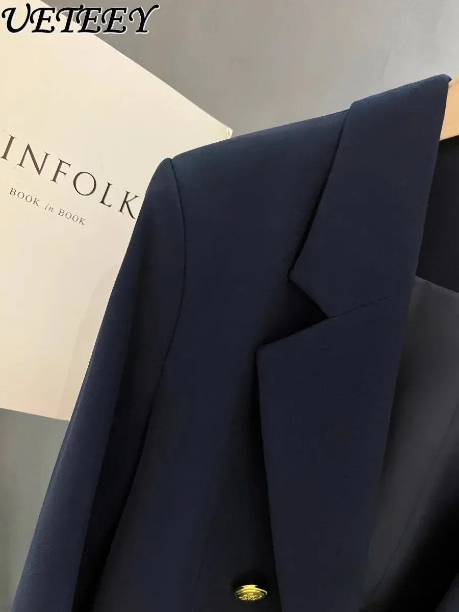 Ladies Autumn 2023 New Navy Blue High-End Casual Long Sleeve Suit Coat Women\'s Simple Commute All-Match Formal Suit Blazer