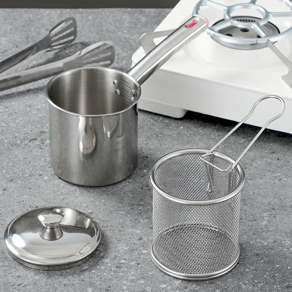 1Set Household Fryer Stainless Steel Deep Frying Pot Small Fry Pan Metal Fryer Pot for Soup Stewing Boiling and Frying Chicken - view 3