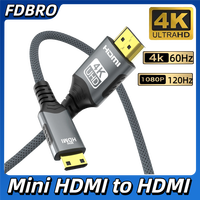 Mini HDMI to HDMI Cable HD 4K@60Hz 2K@120Hz High-Speed Braided HDMI-compatible Cable Bi-Directional 2.0Cord For HDTV Tablet
