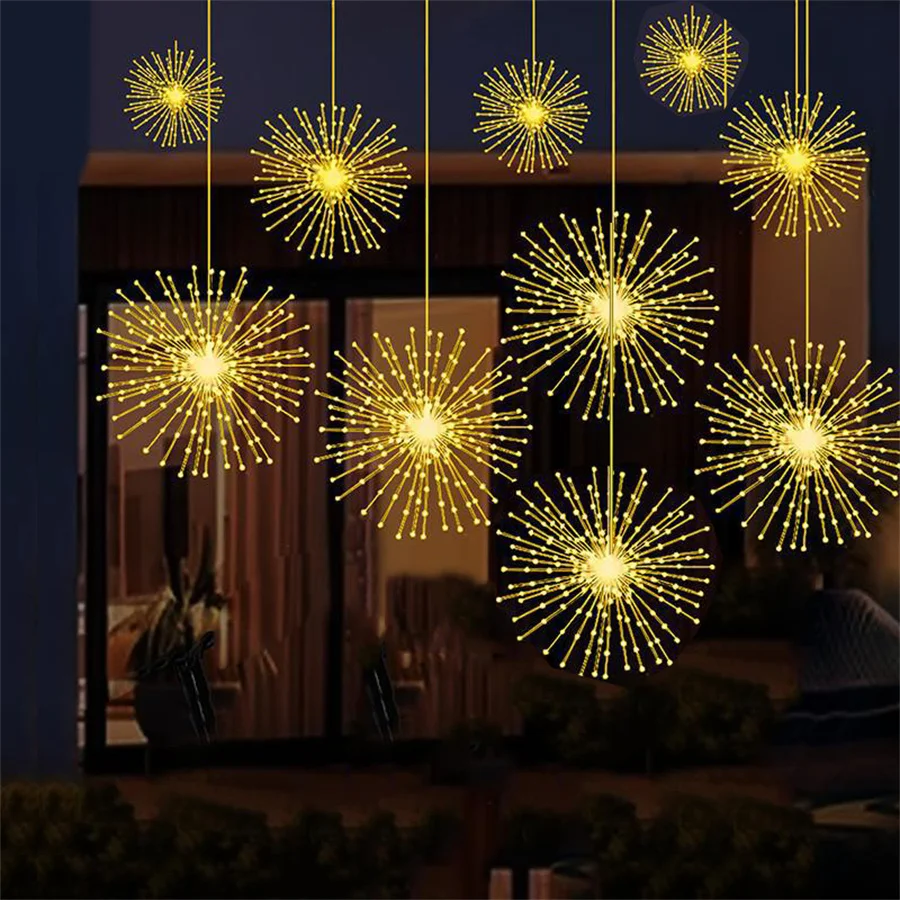 

600/1200 LED Starburst Lights Outdoor Hanging Firework Light Plug in Fireworks Sphere Light Copper Wire Christmas Garland Light