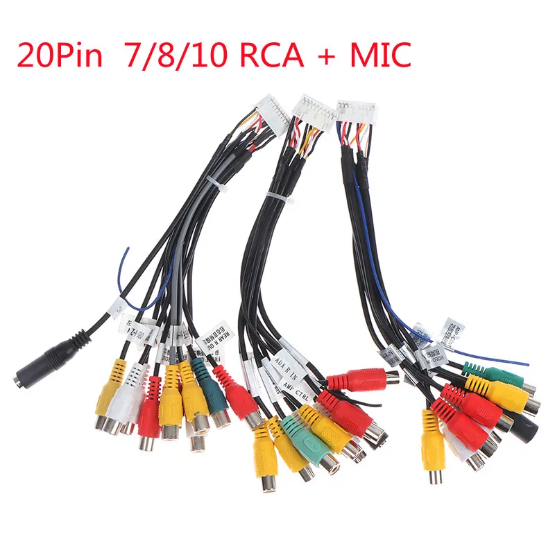 20 Pin Plug Universal Car Stereo Radio RCA Output Wire Wiring Adaptor Cable With Microphone Video Output/input Audio Subwoofer