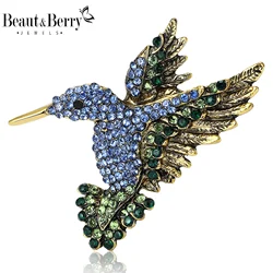 Beaut&Berry Classic Rhinestone Hummingbird Brooches for Women Animal Pins Casual Party Accessories New Gifts Friends Decoration