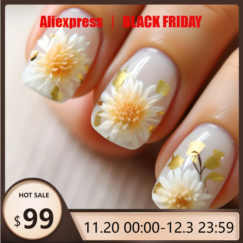 

24pcs/box Fake Nails Aesthetic Double Layer Flower Short European Square Type Press-on Nail Piece Suitable As A Gift for Friends