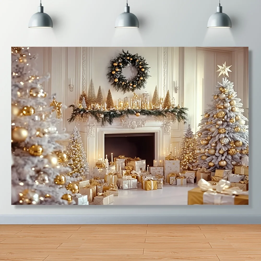 VIKAMA American Christmas Tapisserie Kamin Kranz Weihnachtsbaum Geschenkbox Wohnzimmer Hintergrund Wand Raumdekoration