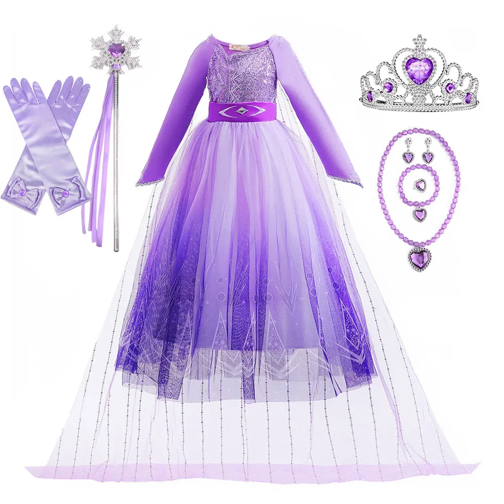 Frozen Cartoon Movie Elsa in Castle Purple Ball Gown with Long Train  Princes Snow Queen Elsa Dress for Girls Role Play Halloween - AliExpress  1501