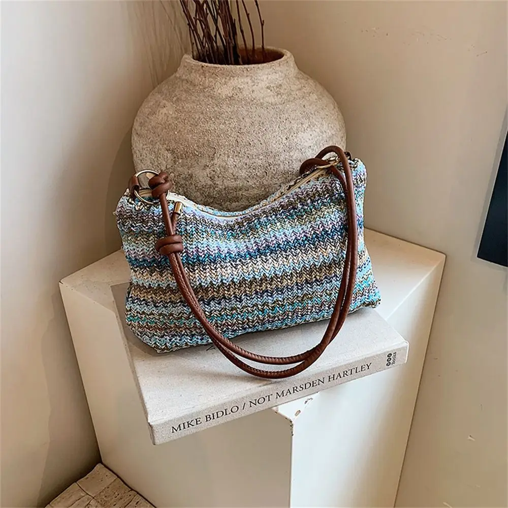 Fashion Grass Woven Shoulder Messenger Bag Rattan Large Capacity Straw Bag Bohemian Handmade Braid Totes for Summer Beach