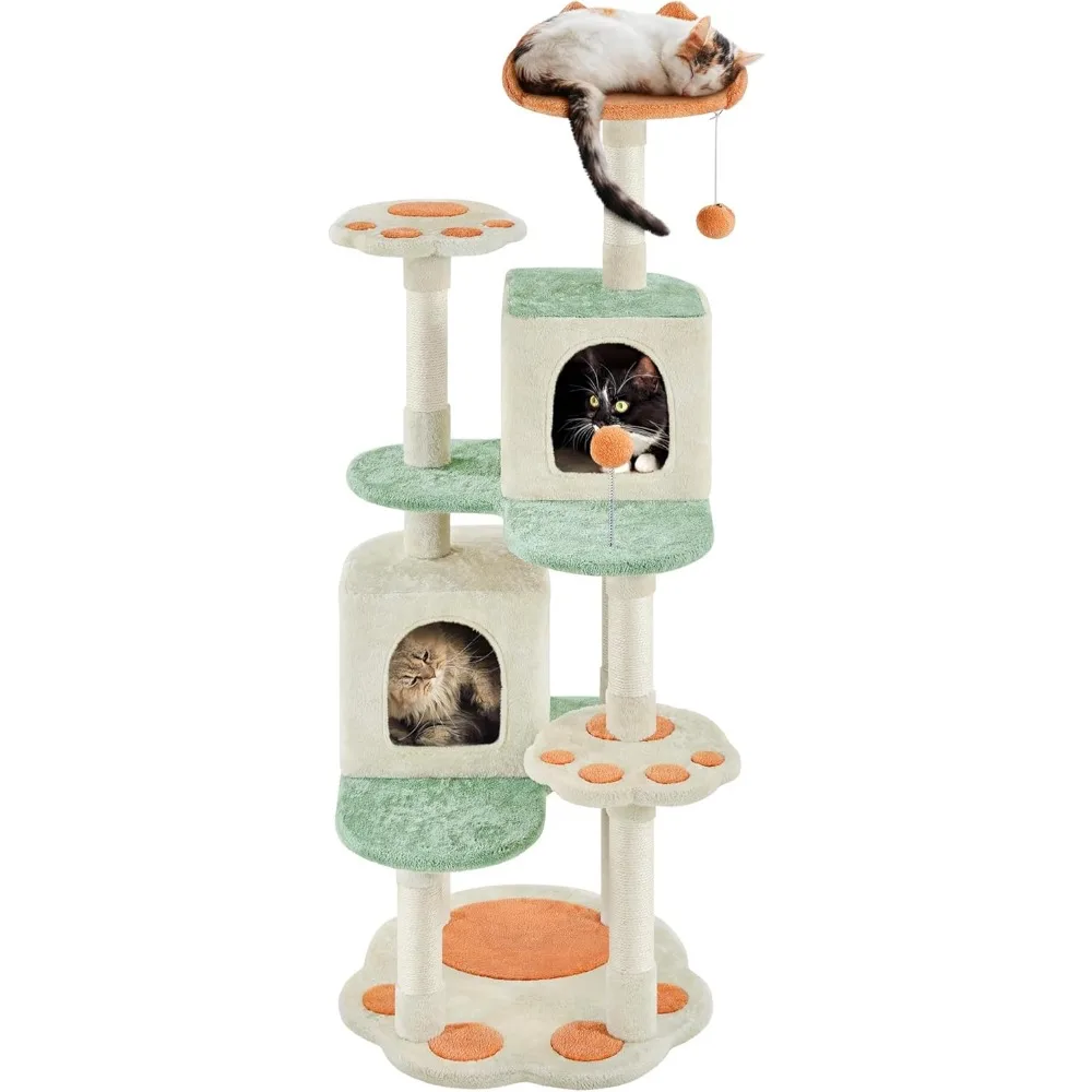 

57.5in Cat Tree Tower, Multi-Functional Activity Center w/Cat Paw-Shaped Platform, Scratching Posts, 2 Condos and Dang