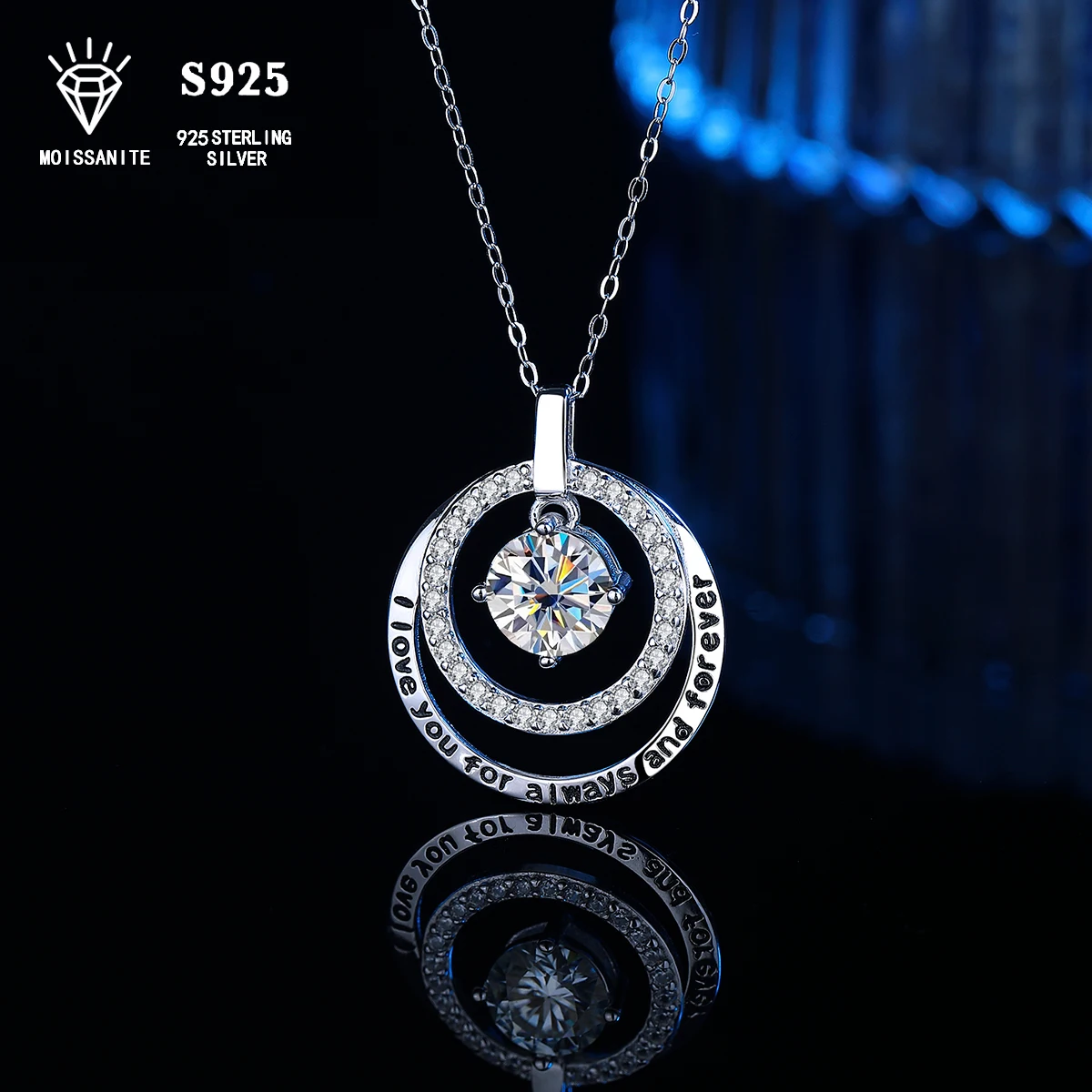 

Sterling silver S925 1ct moissanite i love you for always and for ever women's necklace with certificate and gift box
