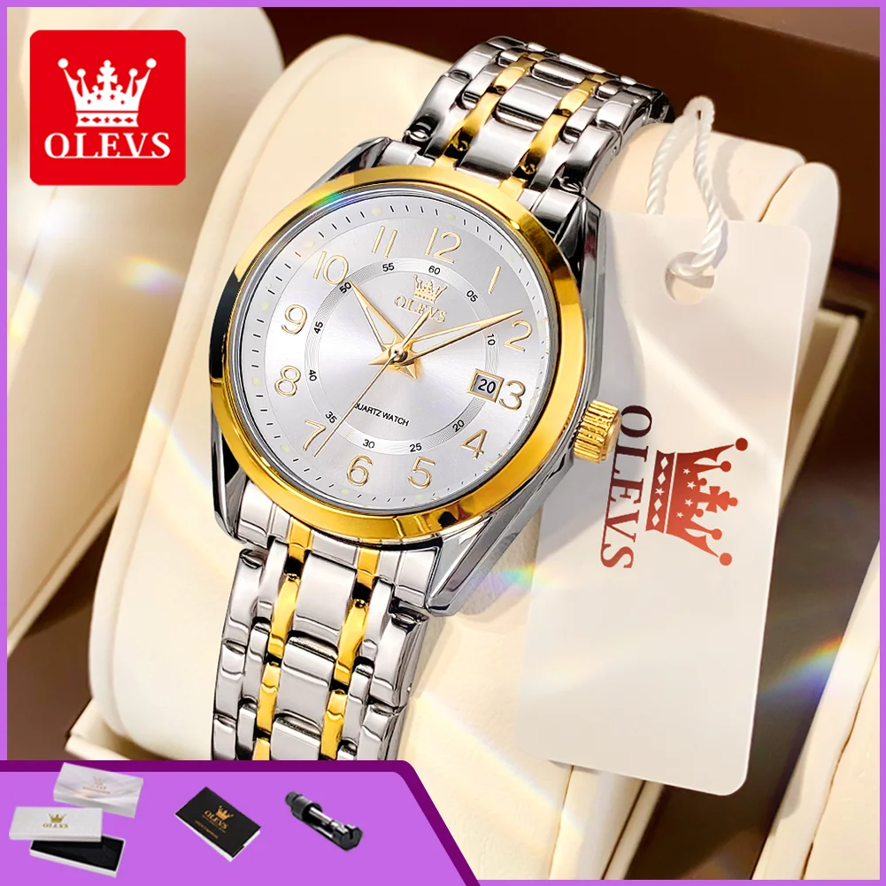 OLEVS 3666 Luxury Brand Ladies Watch Waterproof Luminous Auto Date Stainless Steel Simple Digital Dial Women's Quartz Wristwatch