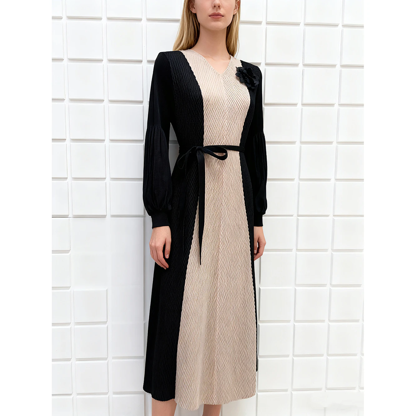 

Женское платье Ele Lantern Sve с цветочным декором, плиссировкой и эффектом тай-дай, дизайн с цветовыми блоками, трансграничная поставка