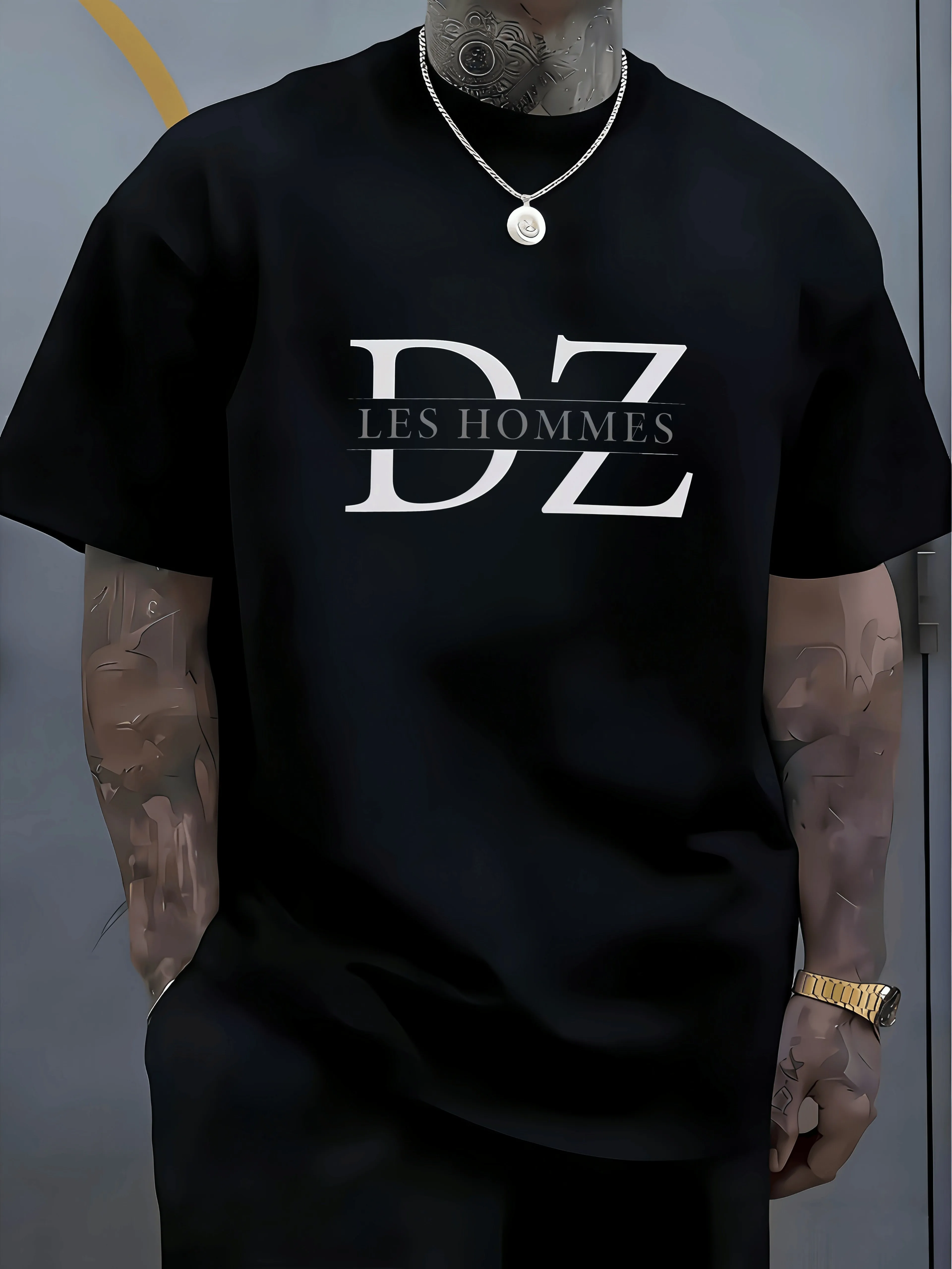 DZ LES HOMMES Men's Summer Casual Sports T-Shirt with Letter Print, Comfortable and Breathable Short-Sleeve Top, Regular Crew Neck Fit, Relaxed and Not Tight, Skin-Friendly and Breathable Fabric, Dry and Not Stuffy, Essential for Fitness