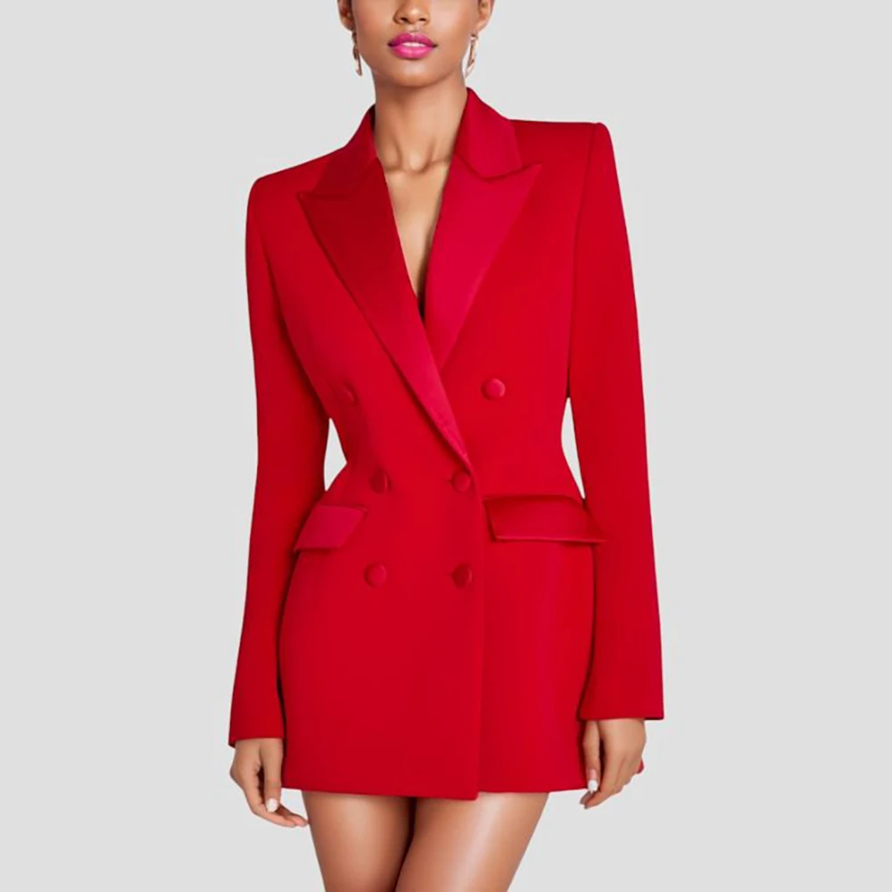 

Customzied Red Women's Blazer Outfits Fashion Double Breasted Jacket Formal 1 Piece Coat Office Lady Female Clothing 2026