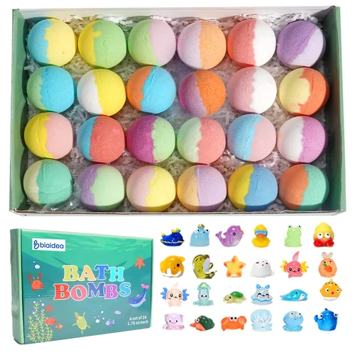 Imagen 1 del producto Bombas de Baño para Niños con Sorpresa en el Interior, Paquete de 24 Bombas de Baño para Niños, Set de Regalo de Bombas de Baño Efervescentes Naturales y Orgánicas para Niñas y Niños